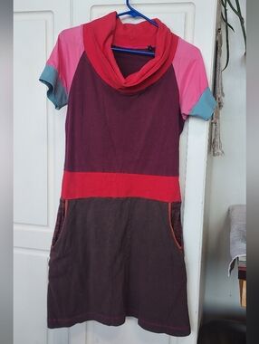 Colorblock Midi Dress - Pink, Burgundy & Brown